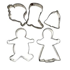 Vintage Metal Christmas Cookie Cutters: Gingerbread Man,Angel,Bell,Santa,Boot